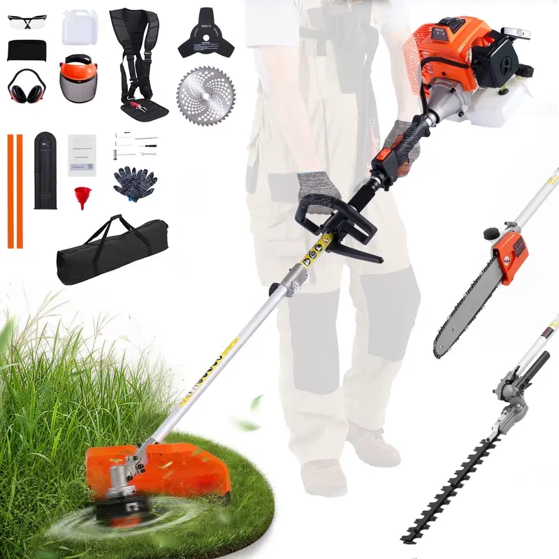 63cc 2-Cycle Gas 5-in-1 Multi-Tool – Hedge Trimmer, String Trimmer, Brush Cutter & Pole Saw