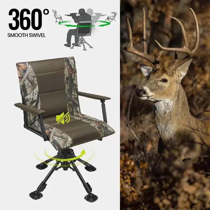 Heated Hunting Chair – Adjustable Height 360° Swivel Blind Chair with Armrests