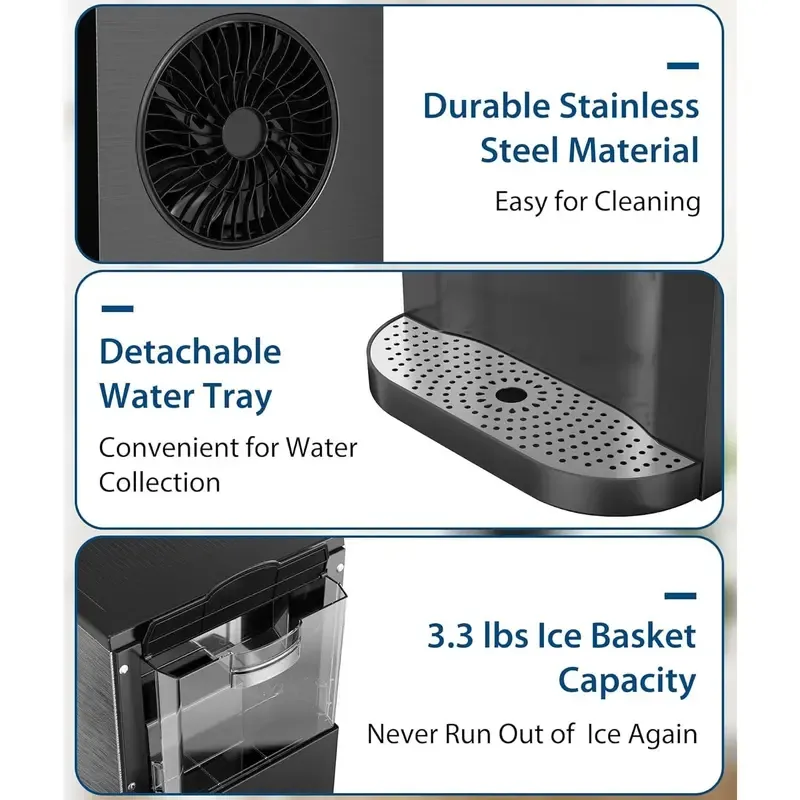 44 Lbs/24H Nugget Ice Maker – Portable Ice Machine with 15-Minute Quick Freeze, 3.3 Lbs Ice Storage & Self-Cleaning