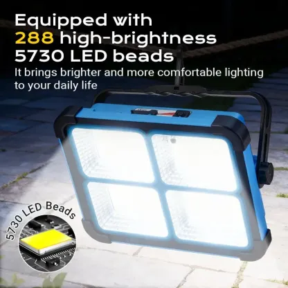 Rechargeable LED Work Light – 288 LEDs, 5 Lighting Modes, USB & Type-C Charging, Magnetic Base, Adjustable Stand