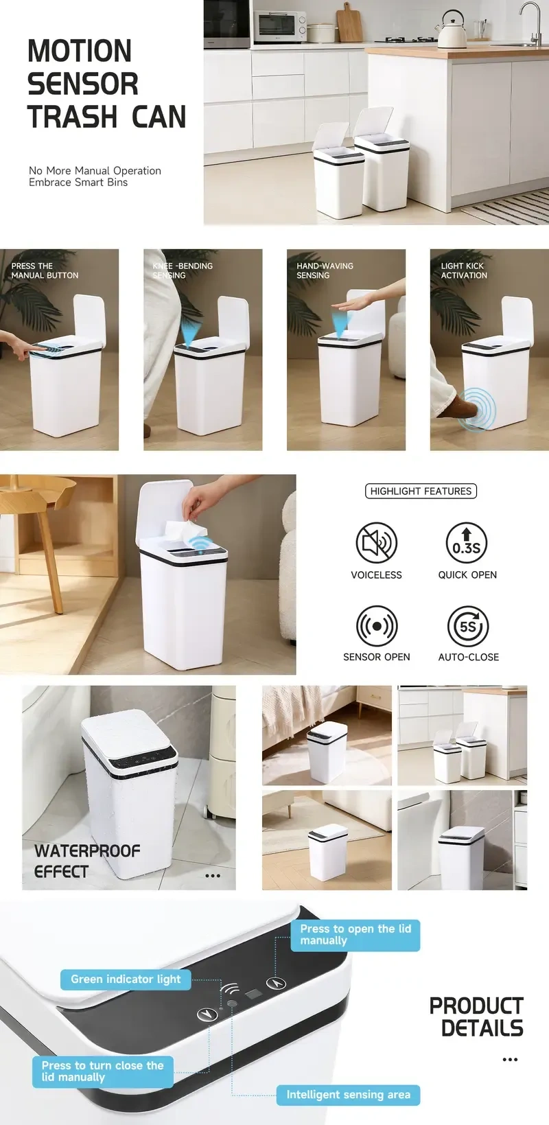 CLEALOM 2-Pack 3 Gallon Touchless Smart Sensor Trash Can,2-Pack 4 Gallon Smart Induction Trash Can,Small Smart Motion Sensor Trash Can, Slim Waterproof Trash Bin for Bedroom, Bathroom, Office, Living Room,White and Black Trash Can,Bathroom Gadget CLEALOM 2-Pack 3 Gallon Touchless Smart Sensor Trash Can,2-Pack 4 Gallon Smart Induction Trash Can,Small Smart Motion Sensor Trash Can, Slim Waterproof Trash Bin for Bedroom, Bathroom, Office, Living Room,White and Black Trash Can,Bathroom Gadget