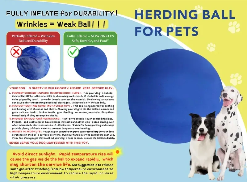 Interactive Herding Ball for Dogs - Inflatable Exercise Aid, No Full Inflation Needed, Chase & Push Play Toy, Supervised Outdoor Play, Promotes Physical Exercise & Mental Stimulation Interactive Herding Ball for Dogs - Inflatable Exercise Aid, No Full Inflation Needed, Chase & Push Play Toy, Supervised Outdoor Play, Promotes Physical Exercise & Mental Stimulation