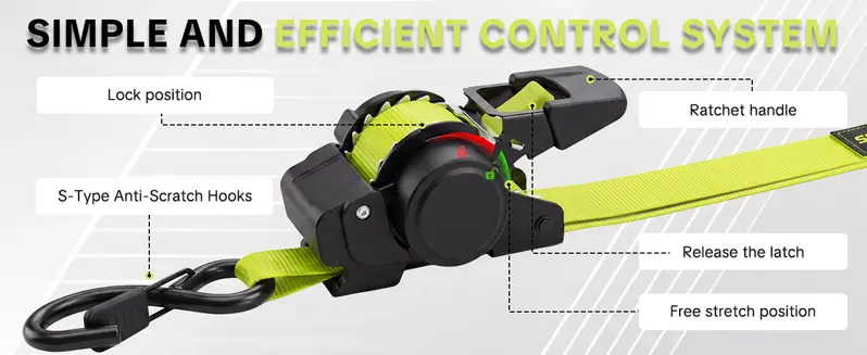 SEESE Sturdy Retractable Ratchet Straps  1"x 11 ft-1550 LB Break Strength Cargo Straps for Moving Appliances, Lawn Equipment, Motorcycle Green ,Halloween gifts