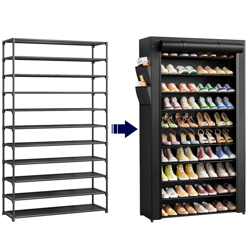 10-Tier Shoe Rack Organizer – Stackable Shoe Storage Shelf with Side Handles for Closet & Entryway