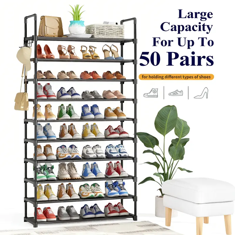 10-Tier Shoe Rack Organizer – Stackable Shoe Storage Shelf with Side Handles for Closet & Entryway