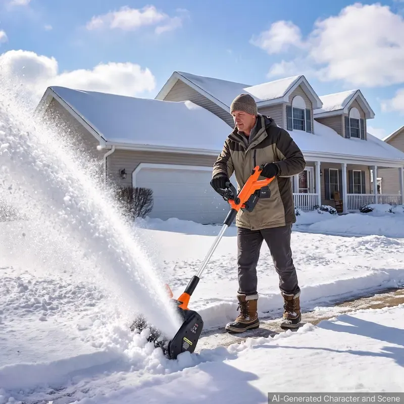 40V Cordless Electric Snow Shovel – 13.5" Clearing Width, 20 ft Throw Distance, 60° Adjustable Chute, LED Light, Adjustable Handle, 2 × 4.0Ah Batteries & Charger