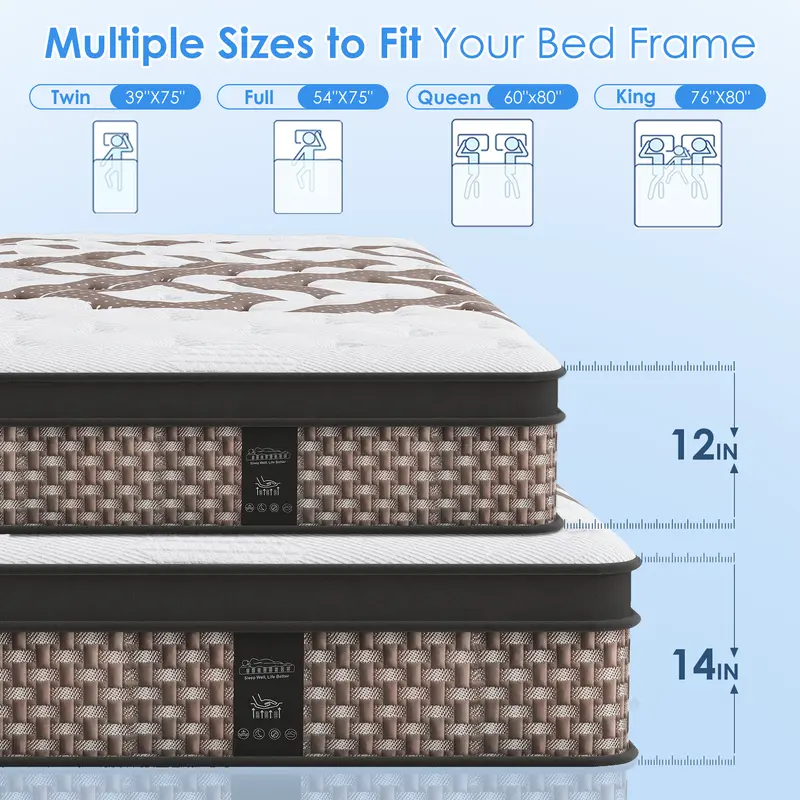 12/14 Inch Hybrid Mattress in a Box with FREE Fitted Sheet, 6-Layer Double Coil Support, Edge Support, Not Easy to Collapse,Pressure Relief, Motion Isolation, Medium Firm, fiberglass-free,Twin Full Queen King 12/14 Inch Hybrid Mattress in a Box with FREE Fitted Sheet, 6-Layer Double Coil Support, Edge Support, Not Easy to Collapse,Pressure Relief, Motion Isolation, Medium Firm, fiberglass-free,Twin Full Queen King