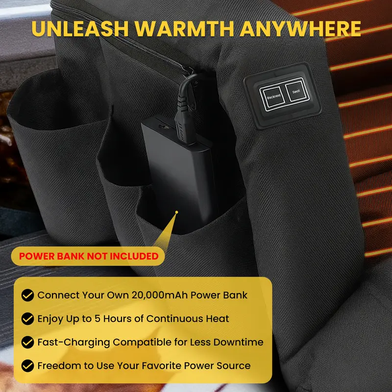 Heated Stadium Seat with Backrest & Armrests – Adjustable Bleacher Chair, 3-Level Temperature Control, 6 Reclining Positions & Safety Straps