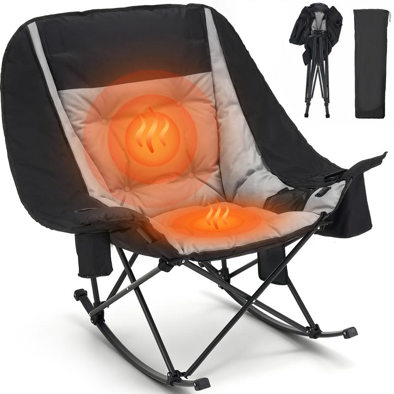 XXL Oversized Folding Rocking Camping Chair – Padded Outdoor Lawn Chair with Full-Body Cushion, Built-In Cooler, Side Pocket & 400 lb Capacity for Patio, Balcony, Sports & Camping 