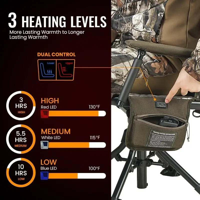 TIDEWE Heated Hunting Chair | Adjustable Height 360&deg; Swivel Blind Chair with Armrests