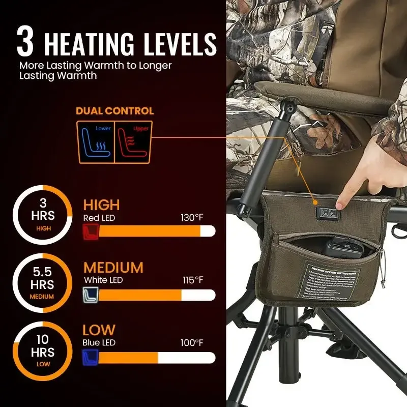 Heated Hunting Chair – Adjustable Height 360° Swivel Blind Chair with Armrests