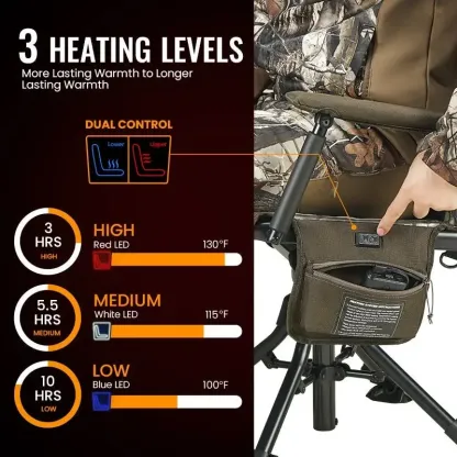 Heated Hunting Chair – Adjustable Height 360° Swivel Blind Chair with Armrests