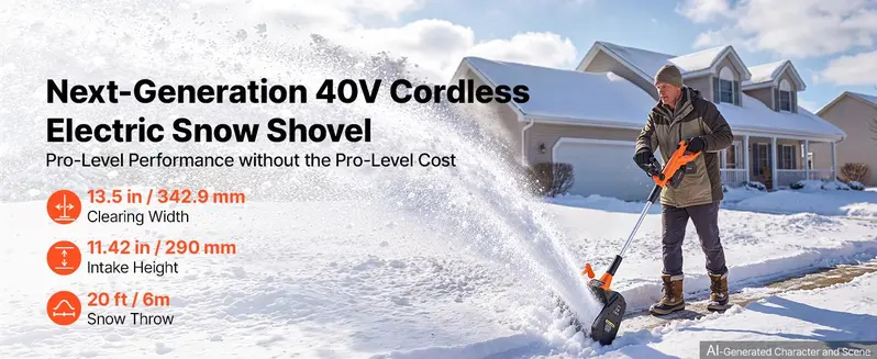 VEVOR Electric Snow Shovel 40V 13.5" Battery-Powered Cordless Snow Blower, for Driveway Patio Deck, Includes 2 x 4Ah Batteries & Charger, 20 ft Throw Distance, 60° Chute, LED Light, Adjustable Handle,toolupgrade VEVOR Electric Snow Shovel 40V 13.5" Battery-Powered Cordless Snow Blower, for Driveway Patio Deck, Includes 2 x 4Ah Batteries & Charger, 20 ft Throw Distance, 60° Chute, LED Light, Adjustable Handle,toolupgrade