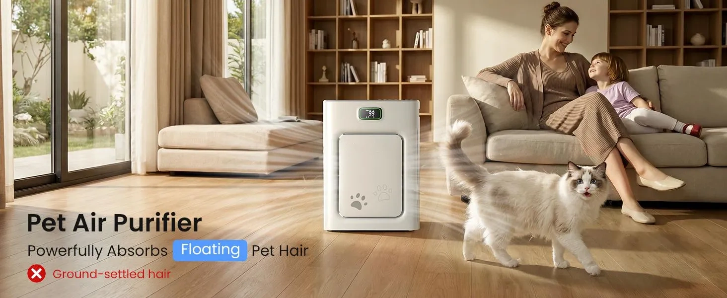 Heapets P358 Pet Air Purifier for Home Large Room 2500 Sq Ft, H13 HEPA Double-Sided Filter with Washable Pre-filter, Adsorbs Pet Hair Dander Odor Allergies Smoke Dust,PM2.5 Air Quality Monitor,Auto Mode Heapets P358 Pet Air Purifier for Home Large Room 2500 Sq Ft, H13 HEPA Double-Sided Filter with Washable Pre-filter, Adsorbs Pet Hair Dander Odor Allergies Smoke Dust,PM2.5 Air Quality Monitor,Auto Mode