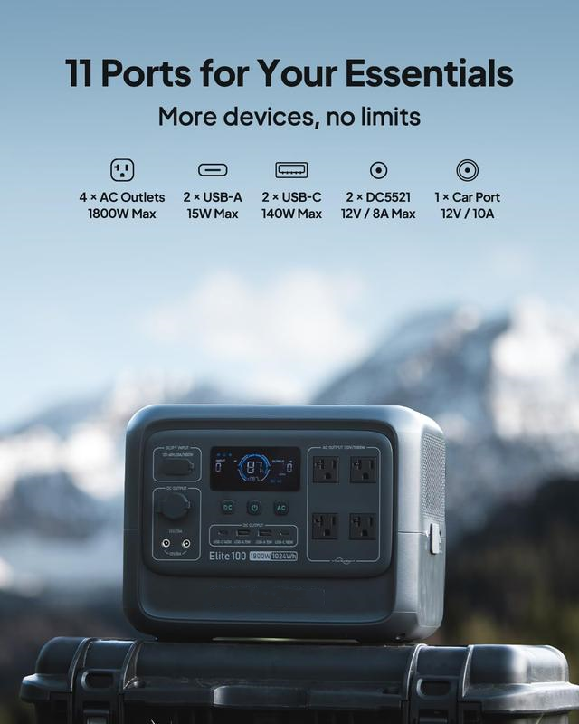 1024Wh Portable Power Station – 1800W Solar Generator with LiFePO4 Battery, 4 AC Outlets & 3600W Surge for Camping and Home Backup