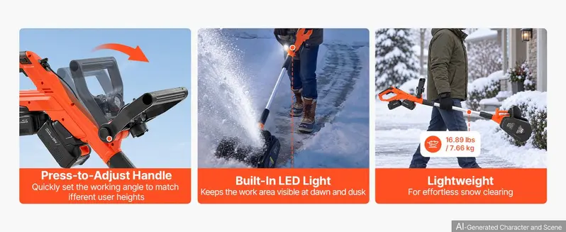 VEVOR Electric Snow Shovel 40V 13.5" Battery-Powered Cordless Snow Blower, for Driveway Patio Deck, Includes 2 x 4Ah Batteries & Charger, 20 ft Throw Distance, 60° Chute, LED Light, Adjustable Handle,toolupgrade VEVOR Electric Snow Shovel 40V 13.5" Battery-Powered Cordless Snow Blower, for Driveway Patio Deck, Includes 2 x 4Ah Batteries & Charger, 20 ft Throw Distance, 60° Chute, LED Light, Adjustable Handle,toolupgrade