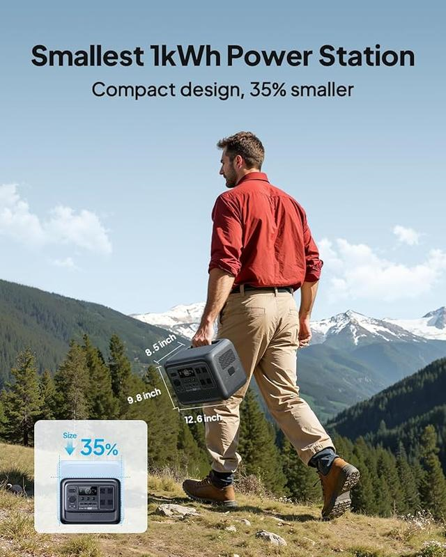 1024Wh Portable Power Station – 1800W Solar Generator with LiFePO4 Battery, 4 AC Outlets & 3600W Surge for Camping and Home Backup