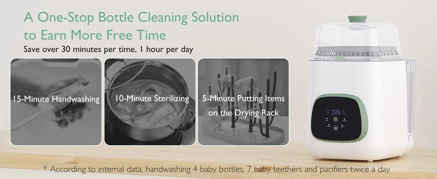 Momcozy KleanPal Pro Baby Bottle Washer, Sterilizer & Dryer with 300 Detergent Tablets - All-in-One Cleaning Machine for Bottles, Pump Parts & Baby Essentials Momcozy KleanPal Pro Baby Bottle Washer, Sterilizer & Dryer with 300 Detergent Tablets - All-in-One Cleaning Machine for Bottles, Pump Parts & Baby Essentials