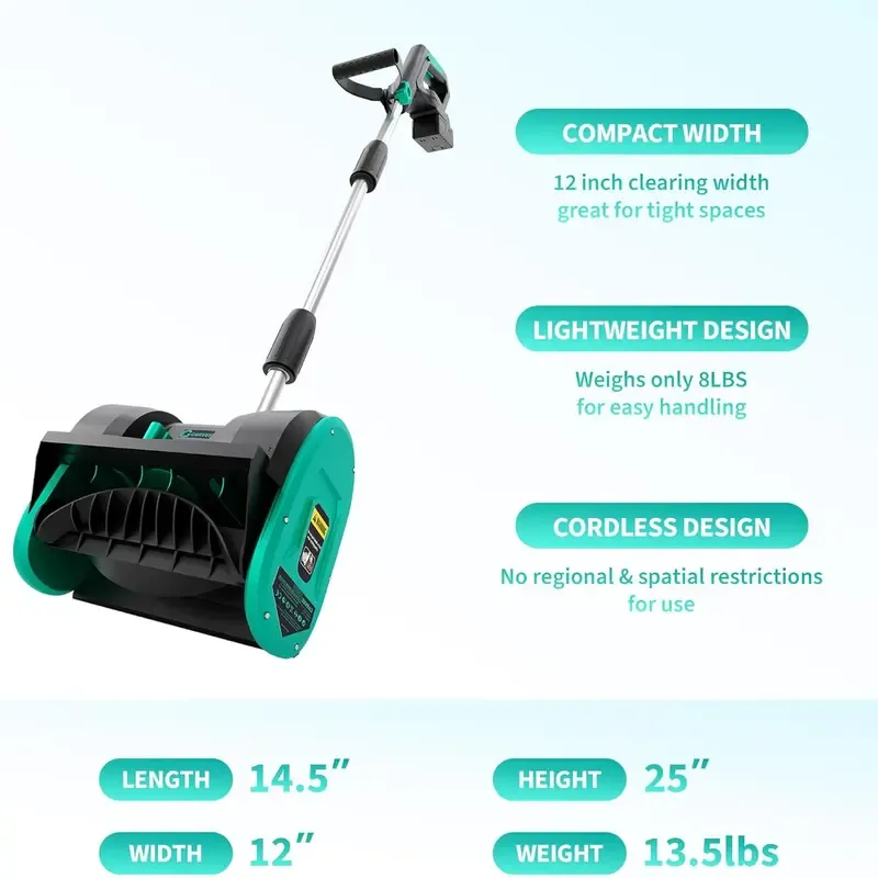 Cordless Electric Snow Shovel – 12" Clearing Width, 6" Depth, 16.5 FT Throwing Distance, 4.0Ah Battery & Quick Charger
