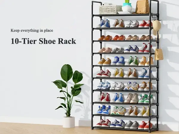 Kitsure 10-Tier Shoe Rack Organizer - Stackable with Side Handles, Easy Assembly Shelf for Closet Entryway, Shoe Display & Closet Storage for Dorm Essentials, Storage Organization Kitsure 10-Tier Shoe Rack Organizer - Stackable with Side Handles, Easy Assembly Shelf for Closet Entryway, Shoe Display & Closet Storage for Dorm Essentials, Storage Organization