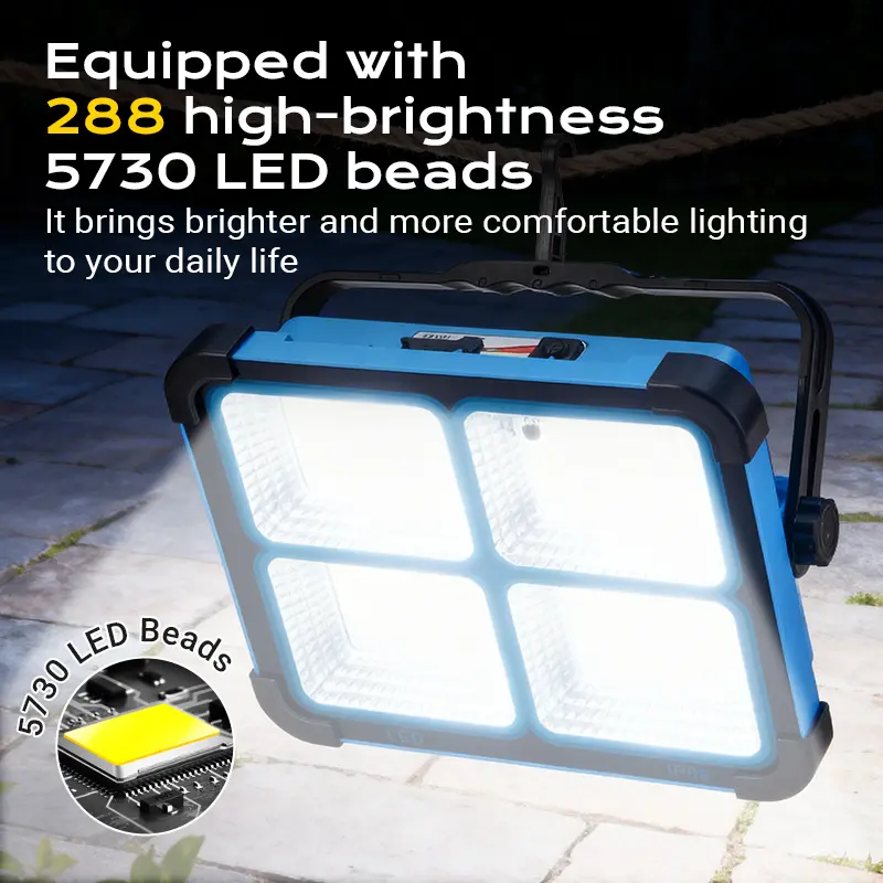 Qawtor Solar Rechargeable LED Work Light - 288 Super Bright 5730 Beads Floodlight, USB & Type-C Charging, 5 Lighting Modes, IP66 Waterproof, Magnetic, SOS Emergency Signal, Adjustable Stand, Portable  Light for Camping, Car Repairs, tiktokshopbacktoschool
