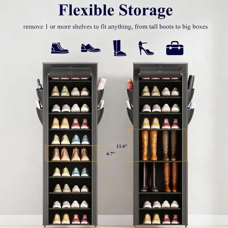 10-Tier Shoe Rack Organizer – Stackable Shoe Storage Shelf with Side Handles for Closet & Entryway