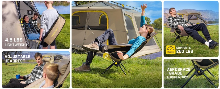 FanttikOutdoor Zeta L8 Max Unisex Folding Camping Chair - Portable, Lightweight, Comfort-Driven Gentle Rocker with Carry Bag, Space-Saving Rolling Design, Supports Up to 250 lbs for Camping, Patio,toolupgrade