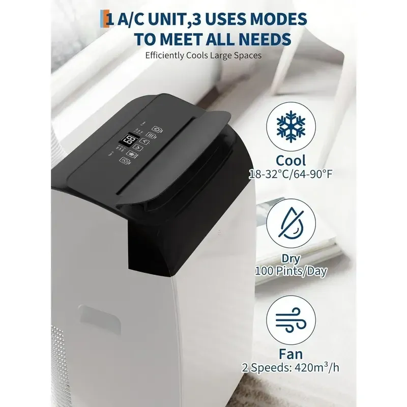 14000 BTU Portable Air Conditioner – 3-in-1 AC, Dehumidifier & Fan for Rooms up to 750 Sq. Ft.