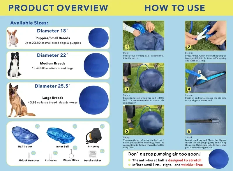 Interactive Herding Ball for Dogs - Inflatable Exercise Aid, No Full Inflation Needed, Chase & Push Play Toy, Supervised Outdoor Play, Promotes Physical Exercise & Mental Stimulation Interactive Herding Ball for Dogs - Inflatable Exercise Aid, No Full Inflation Needed, Chase & Push Play Toy, Supervised Outdoor Play, Promotes Physical Exercise & Mental Stimulation
