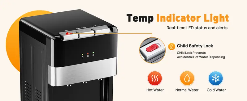 Sweetcrispy 5 Gal Bottom-Loading Stainless Steel Water Cooler Dispenser - 3 Temperature Settings (Hot, Room, Cold), Child Lock, Temperature Control for Home, Office Sweetcrispy 5 Gal Bottom-Loading Stainless Steel Water Cooler Dispenser - 3 Temperature Settings (Hot, Room, Cold), Child Lock, Temperature Control for Home, Office