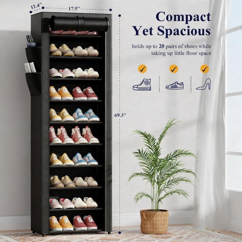 10-Tier Shoe Rack Organizer – Stackable Shoe Storage Shelf with Side Handles for Closet & Entryway