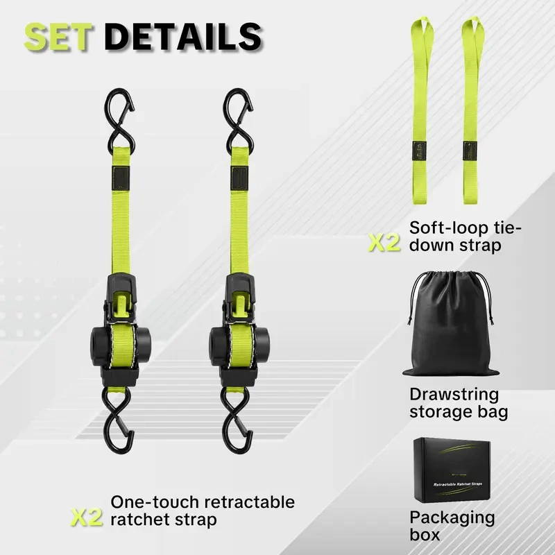 1" x 11 ft Retractable Ratchet Straps – 1,550 Lbs Break Strength Cargo Tie-Down Straps for Moving & Transport