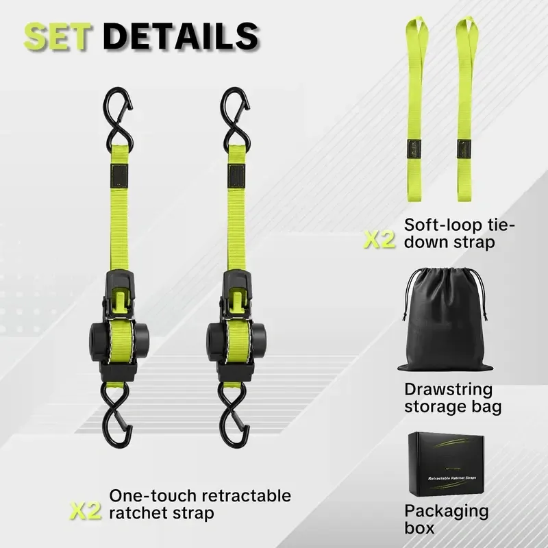 1" x 11 ft Retractable Ratchet Straps – 1,550 Lbs Break Strength Cargo Tie-Down Straps for Moving & Transport