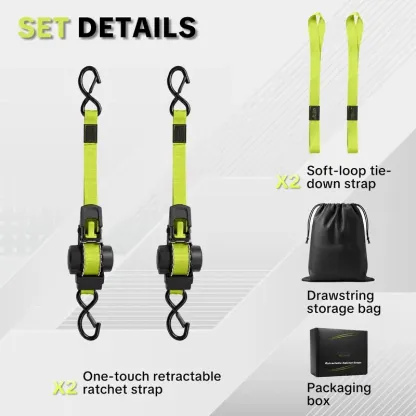 1" x 11 ft Retractable Ratchet Straps – 1,550 Lbs Break Strength Cargo Tie-Down Straps for Moving & Transport