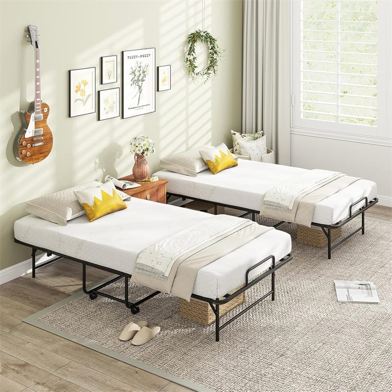 Eletriclife Twin Size Rollaway Folding Guest Bed with Memory Foam Mattress for Small Spaces