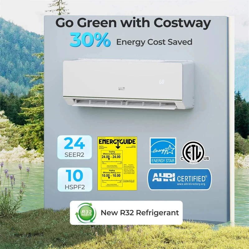 Eletriclife Energy Star Certified 12000 BTU 24 SEER2 115V Ductless Mini Split Air Conditioner with Heat Pump, WiFi Enabled