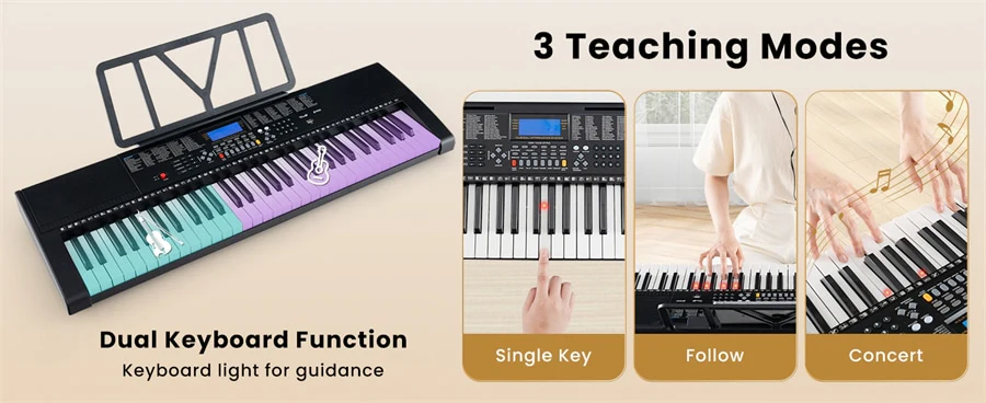 Eletriclife 61-Key Lighted Electric Piano Keyboard for Beginners with Adjustable Stand & Stool