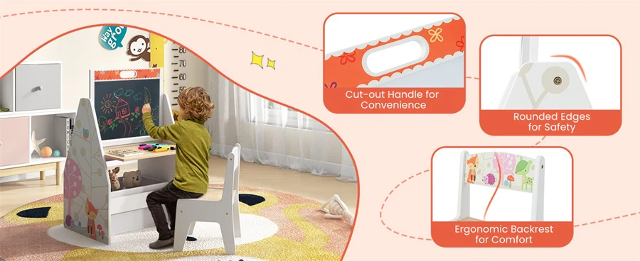 Eletriclife 3-in-1 Wooden Double Sided Kids Art Easel with Chair for Toddlers