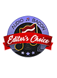 a logo with a red ribbon