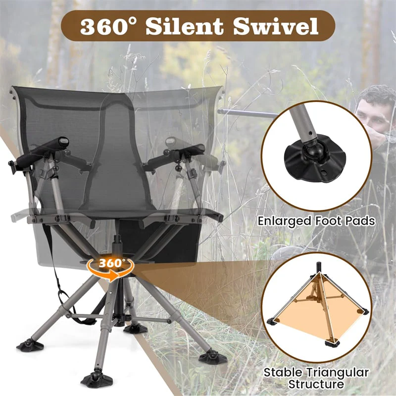 Eletriclife 360° Silent Swivel Blind Chair with Gun Rest Adjustable Folding Sniper Seat for Shooting