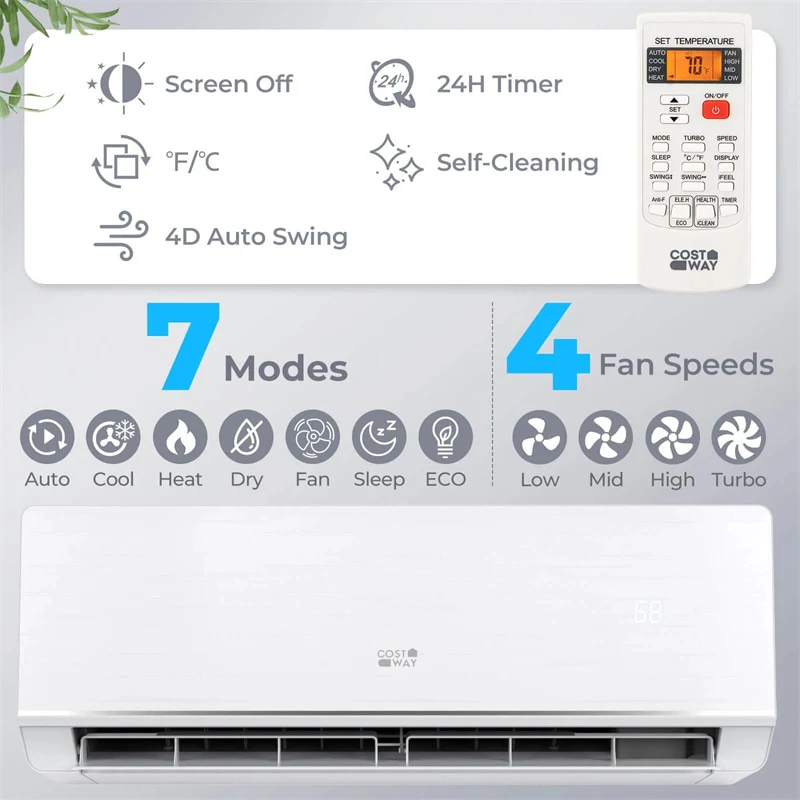 Eletriclife Energy Star Certified 12000 BTU 24 SEER2 115V Ductless Mini Split Air Conditioner with Heat Pump, WiFi Enabled