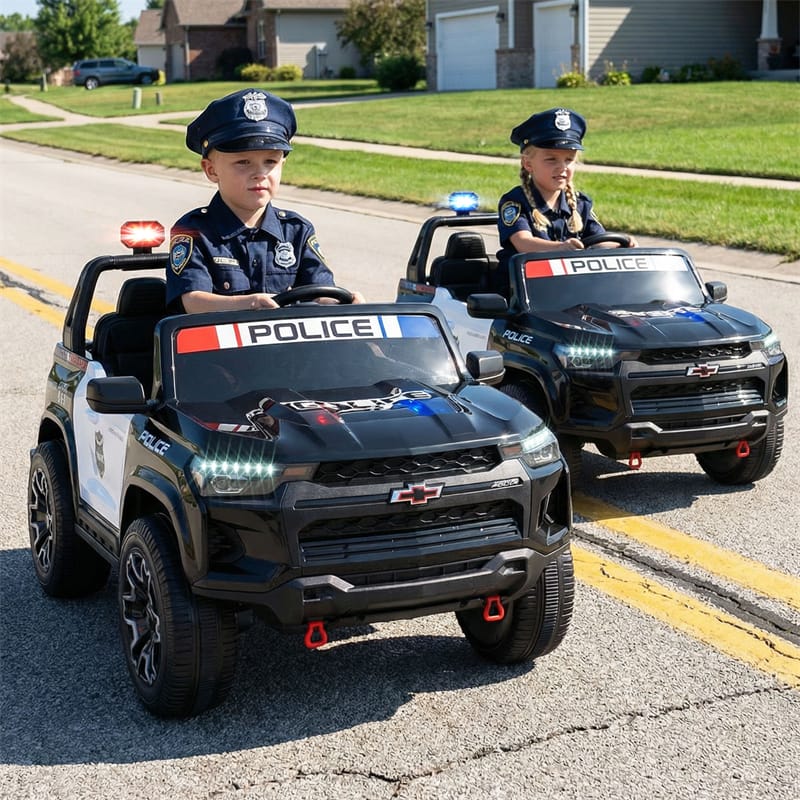 Eletriclife 24V 4WD Licensed Chevrolet 2-Seater Police Ride on Car for Kids