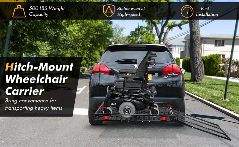 Eletriclife 500 LBS Hitch Mount Mobility Scooter Carrier Heavy-Duty Wheelchair Cargo Rack with Foldable Ramp