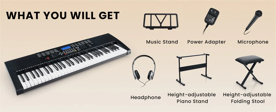 Eletriclife 61-Key Lighted Electric Piano Keyboard for Beginners with Adjustable Stand & Stool