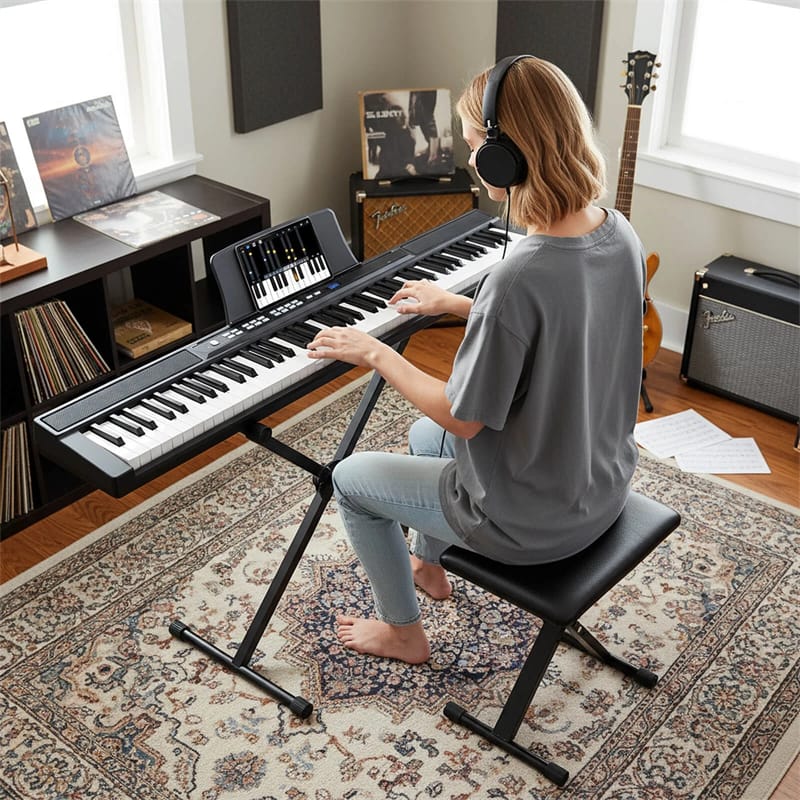 Eletriclife 88 Key Electric Piano Keyboard Set with Adjustable Stand & Stool, Lighted Full Size Sensitive Keys for Beginners