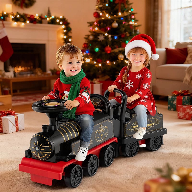 Eletriclife 6V 2-Seater Ride On Train with Detachable Carriage Under-Seat Storage for Kids Toddlers