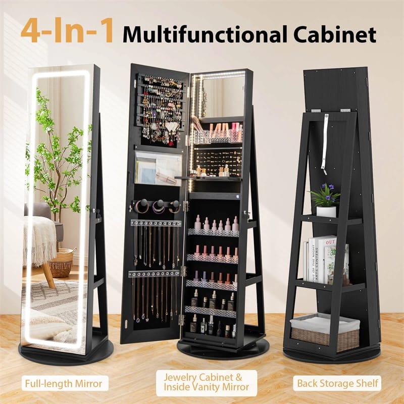 Eletriclife 360° Swivel Jewelry Cabinet Armoire with Full Length Mirror, Lockable Standing Jewelry Storage Organizer