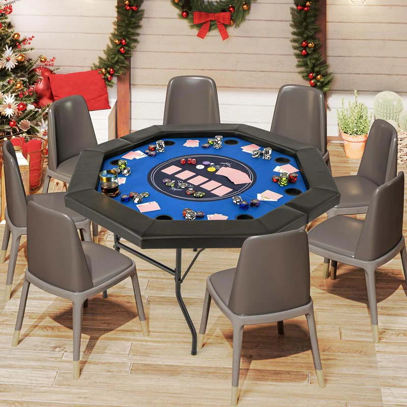 Eletriclife 48 Inches Foldable Poker Table with Padded Rails and Cup Holders