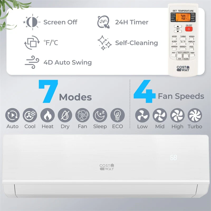 Eletriclife 24000 BTU 25 SEER2 WiFi Enabled Ductless Mini Split Air Conditioner & Heater