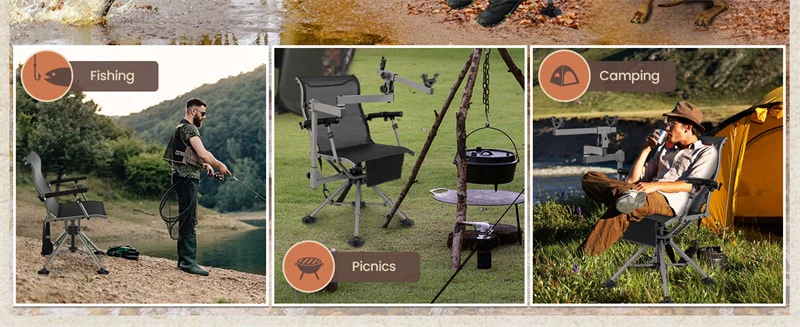 Eletriclife 360° Silent Swivel Blind Chair with Gun Rest Adjustable Folding Sniper Seat for Shooting